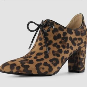 Allegra K Leopard Print Lace-Up (Sparkle Lace) Block Heel Booties - Size 7